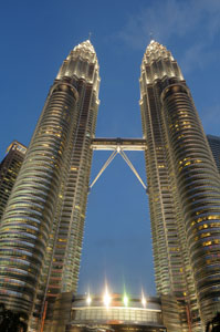 The Petronas Towers at night.